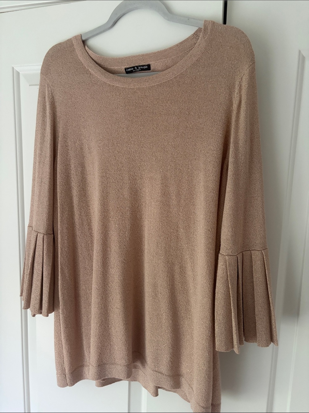 Eddie Bauer Cable & Gauge Light Taupe Knit Top with Pleated Bell Sleeves